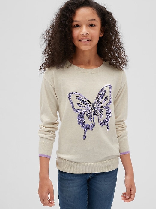 2 of 8 showing, with the color oatmeal of product Kids Sequin Graphic Sweater