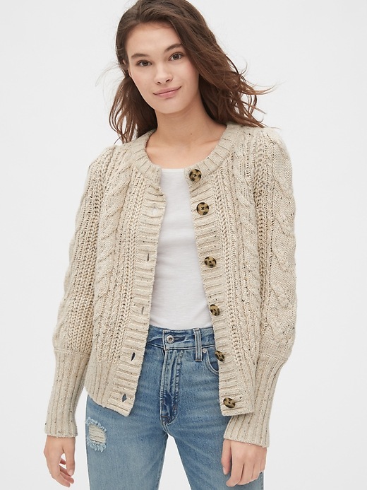 View large product image 1 of 1. Chunky Cable-Knit Cardigan Sweater