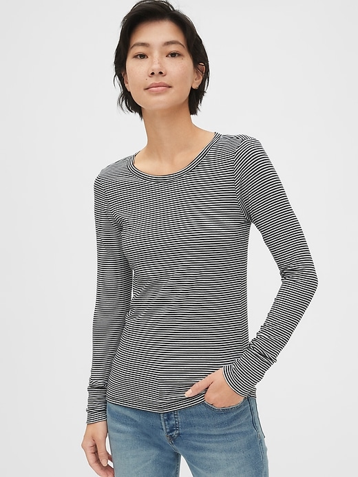 View large product image 1 of 1. Featherweight Stripe Long Sleeve Crewneck T-Shirt