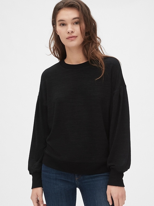 1 of 8 showing, with the color true black of product Softspun Blouson Sleeve Top