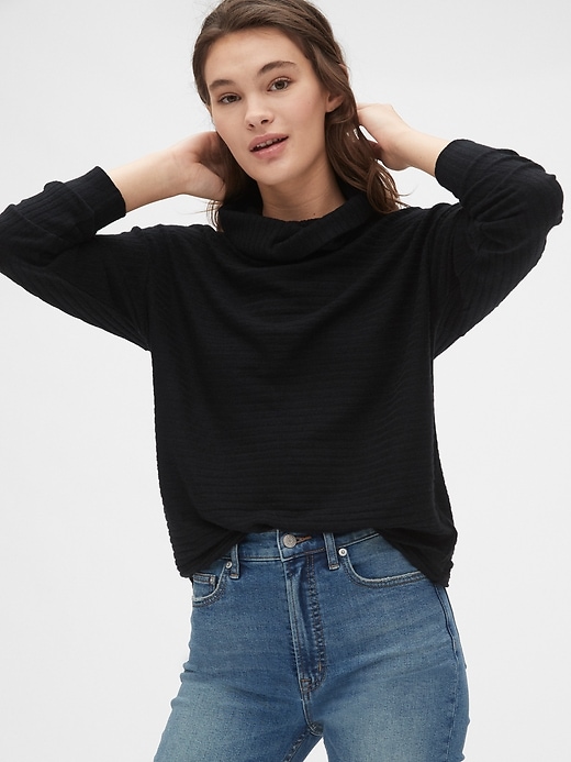 Image number 1 showing, Ribbed Funnel-Neck Pullover Sweater