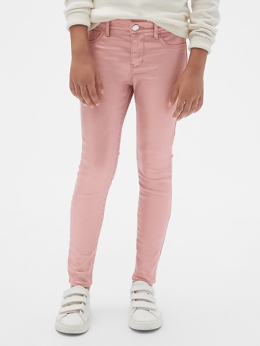 2 of 8 showing, with the color pink standard of product Kids Foil Jeggings with Stretch
