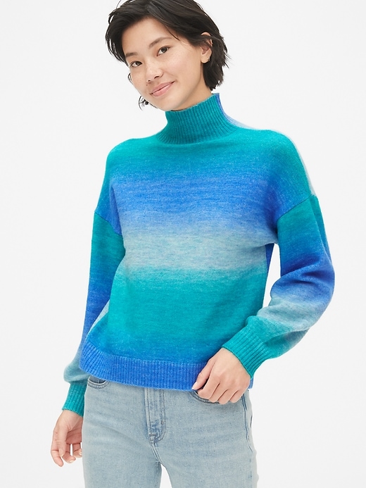 Image number 1 showing, Ombre Blouson Sleeve Turtleneck Sweater