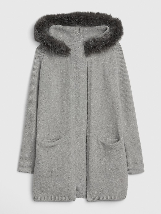 1 of 8 showing, with the color grey heather of product Kids Faux-Fur Long Hoodie Sweater