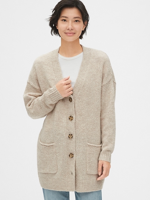 Image number 1 showing, Wool-Blend Button-Front Cardigan Sweater