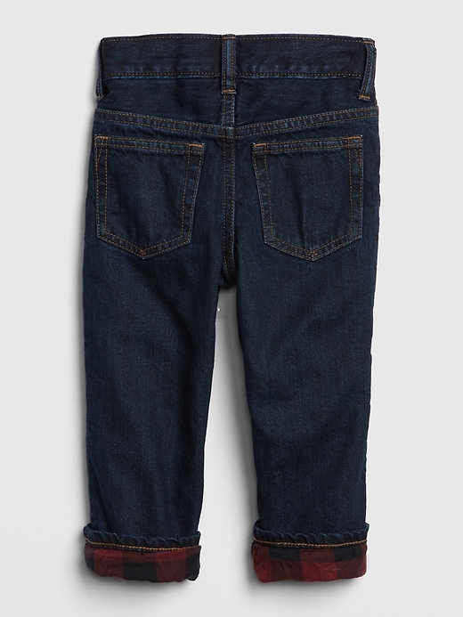 2 of 8 showing, with the color rinse washed indigo of product Toddler Plaid-Lined Straight Jeans