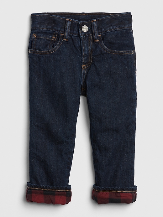 1 of 8 showing, with the color rinse washed indigo of product Toddler Plaid-Lined Straight Jeans