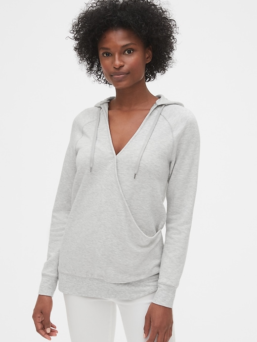 1 of 8 showing, with the color heather grey of product Maternity Crossover Nursing Hoodie