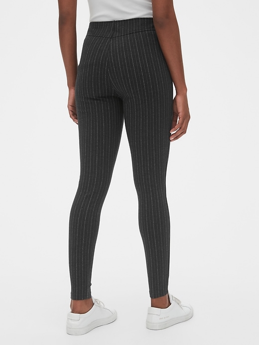 2 of 8 showing, with the color charcoal grey pinstripe of product High Rise Pinstripe Leggings in Ponte