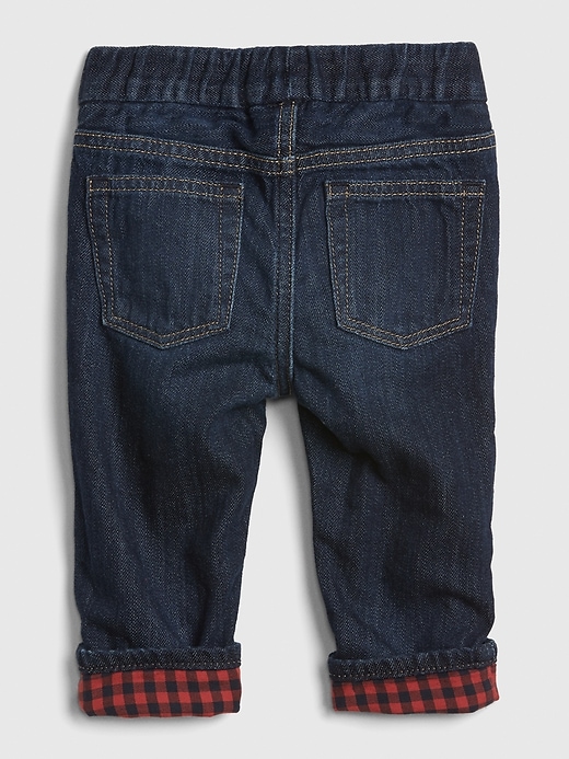 2 of 8 showing, with the color dark wash indigo of product Baby Flannel-Lined Straight Jeans