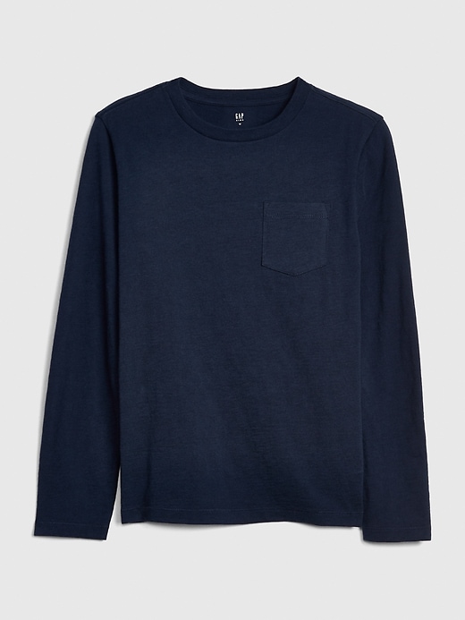 1 of 8 showing, with the color blue of product Kids Pocket Long Sleeve T-Shirt