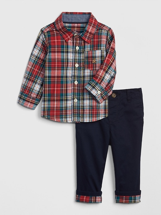 1 of 8 showing, with the color modern red of product Baby Brannan Bear Plaid Set