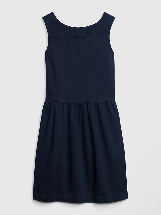 1 of 8 showing, with the color true indigo of product Kids Uniform Sleeveless Dress with Gap Shield