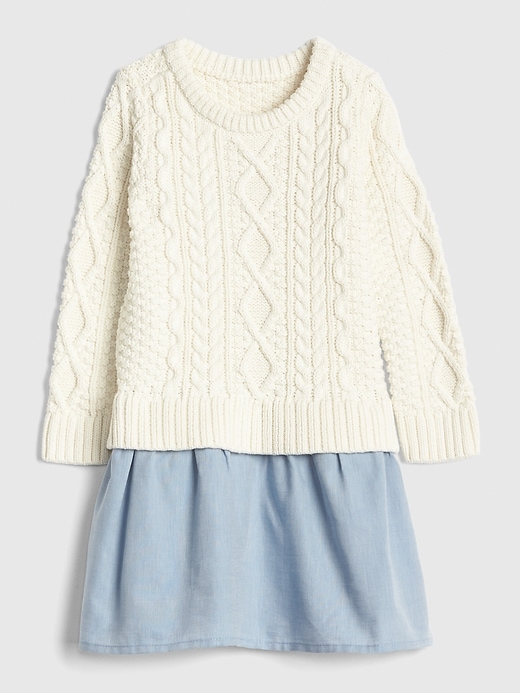 Image number 1 showing, Toddler Cable-Knit Mix Media Dress