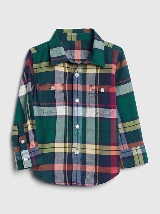 1 of 8 showing, with the color balsam tree of product Toddler Plaid Long Sleeve Shirt