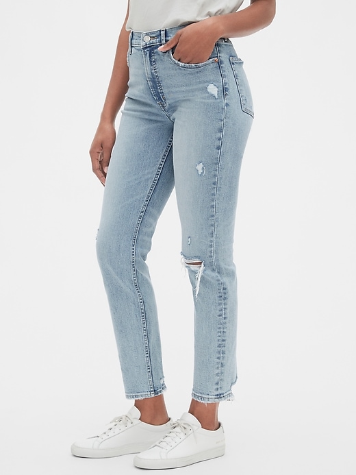 Image number 1 showing, High Rise Distressed Cigarette Jeans with Secret Smoothing Pockets With Washwell&#153