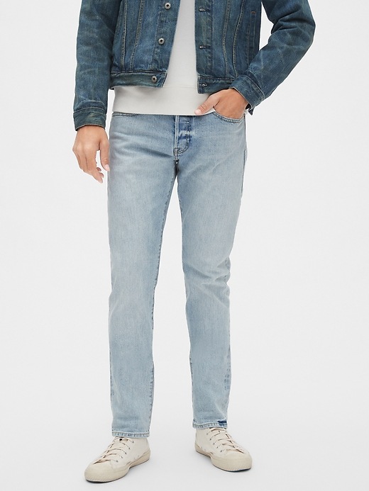 1 of 8 showing, with the color aspen of product Selvedge Slim Jeans with GapFlex