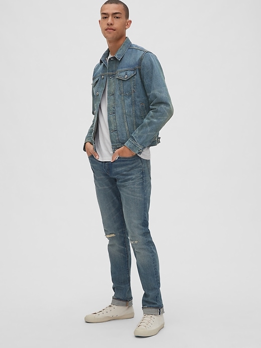 1 of 8 showing, with the color worn medium tint of product Western Selvedge Denim Jacket