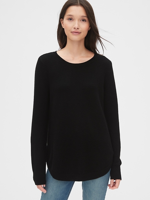 1 of 8 showing, with the color true black of product True Soft Textured Crewneck Tunic Sweater