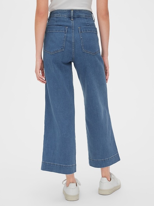 2 of 8 showing, with the color medium indigo of product High Rise Wide-Leg Crop Jeans
