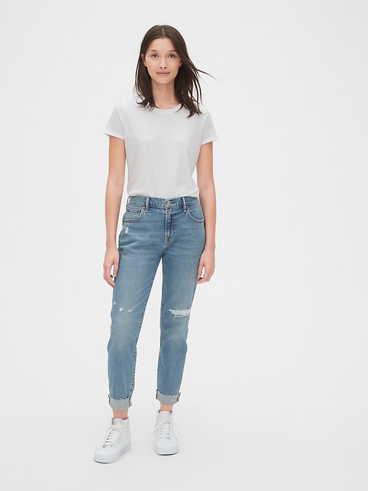 Mid Rise Rip & Repair Girlfriend Jeans | Gap