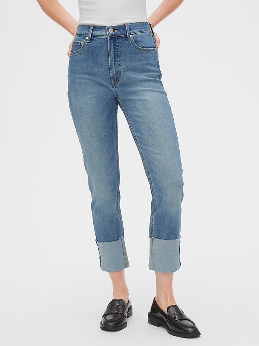 1 of 8 showing, with the color medium indigo of product High Rise Cigarette Jeans with Secret Smoothing Pockets