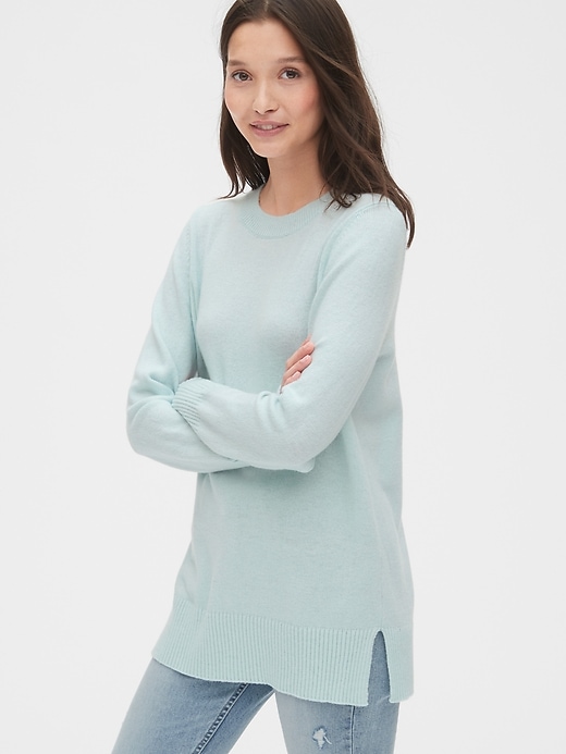 1 of 8 showing, with the color ocean blue of product Crewneck Tunic Sweater