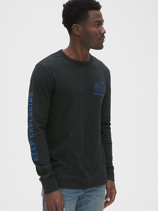 Image number 1 showing, Graphic Long Sleeve Crewneck T-Shirt