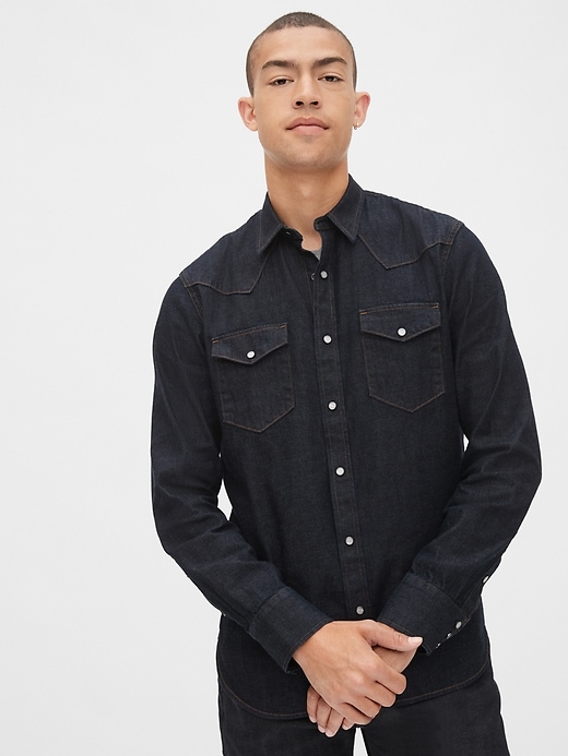 1 of 8 showing, with the color rinse washed indigo of product Selvedge Western Denim Shirt