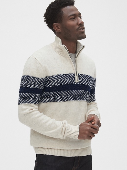Image number 1 showing, Textured Chest-Stripe Quarter-Zip Sweater