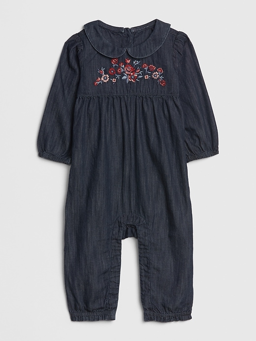 Image number 1 showing, Baby Embroidered Denim One-Piece