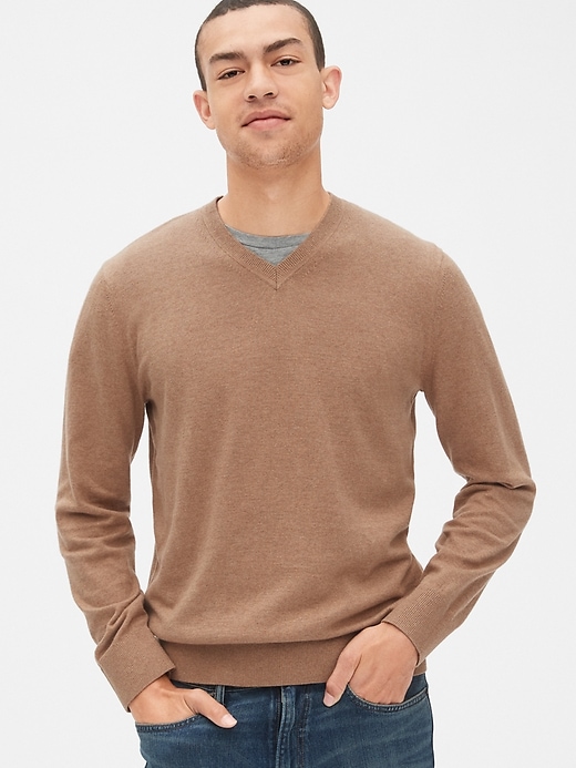 1 of 8 showing, with the color classic camel beige of product Mainstay V-Neck Sweater