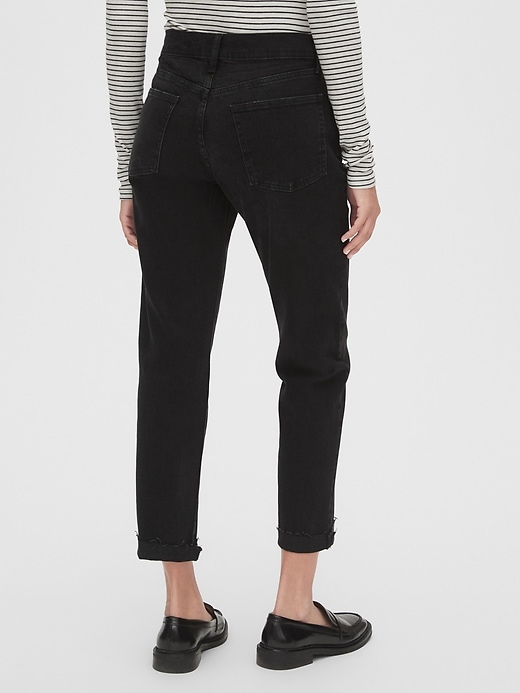 2 of 8 showing, with the color washed black of product Mid Rise Girlfriend Jeans with Raw Hem