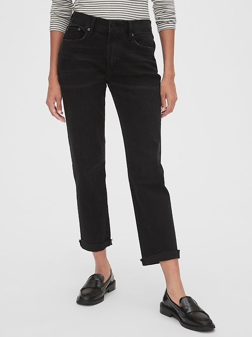 Image number 1 showing, Mid Rise Girlfriend Jeans with Raw Hem