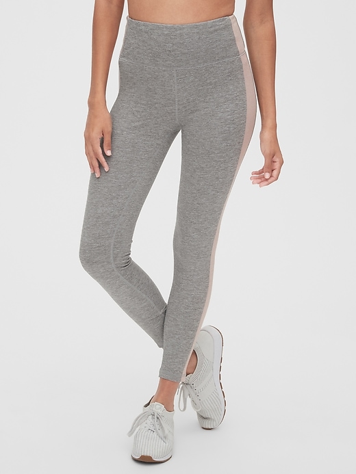 1 of 8 showing, with the color pilot grey of product GapFit High Rise Side-Stripe 7/8 Leggings in Brushed Tech Jersey