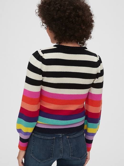 Image number 2 showing, Wool-Blend Crazy Stripe Puff Sleeve Sweater