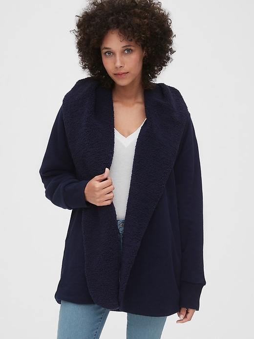 Image number 7 showing, Sherpa-Lined Open-Front Hoodie in French Terry