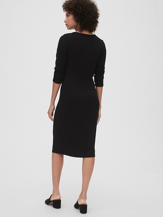 2 of 8 showing, with the color true black of product Softspun Twist-Knot Midi Dress