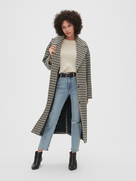 Image number 3 showing, Oversized Longline Plaid Wool-Blend Coat