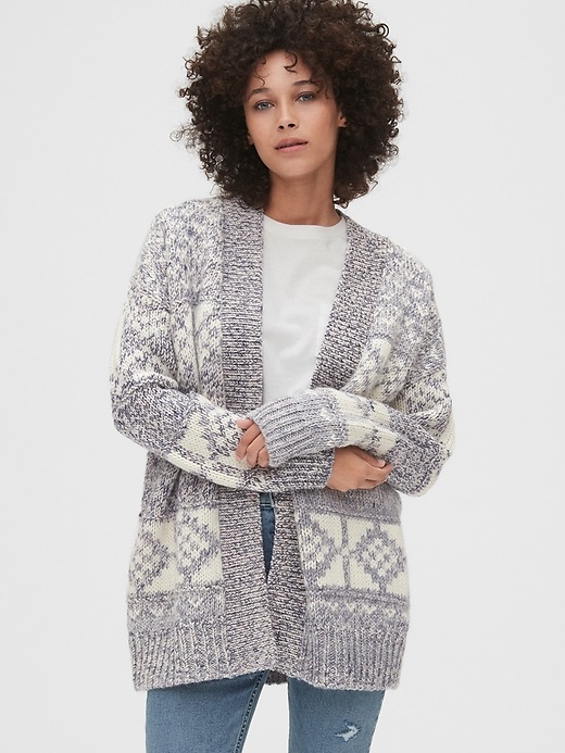 View large product image 1 of 1. Wool-Blend Fair Isle Cardigan