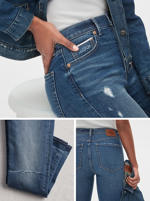 2 of 8 showing, with the color dark indigo of product High Rise Selvedge Cigarette Jeans