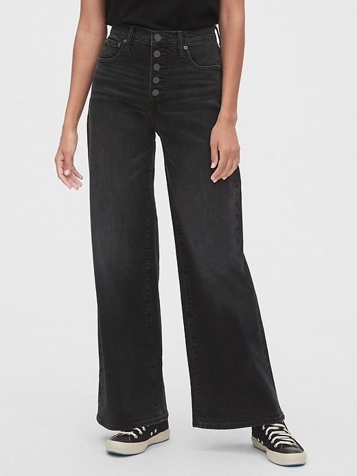 1 of 8 showing, with the color true black of product High Rise Wide-Leg Jeans with Secret Smoothing Pockets