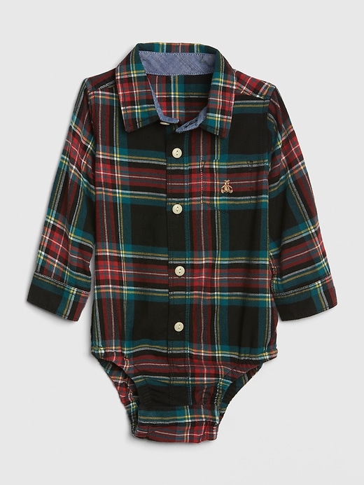 1 of 8 showing, with the color true black of product Baby Brannan Bear Plaid Bodysuit