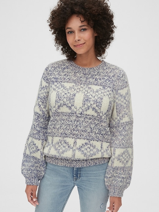 1 of 8 showing, with the color purple lilac of product Chunky Fair-Isle Crewneck Sweater