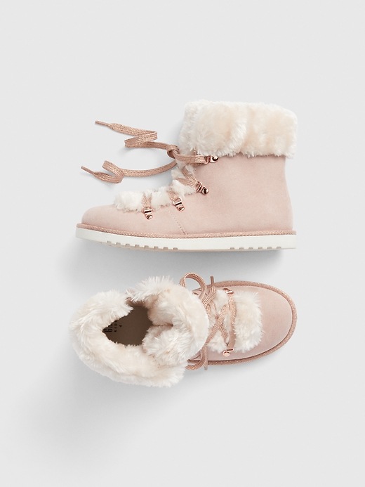 Image number 1 showing, Kids Faux-Fur Lace-Up Booties
