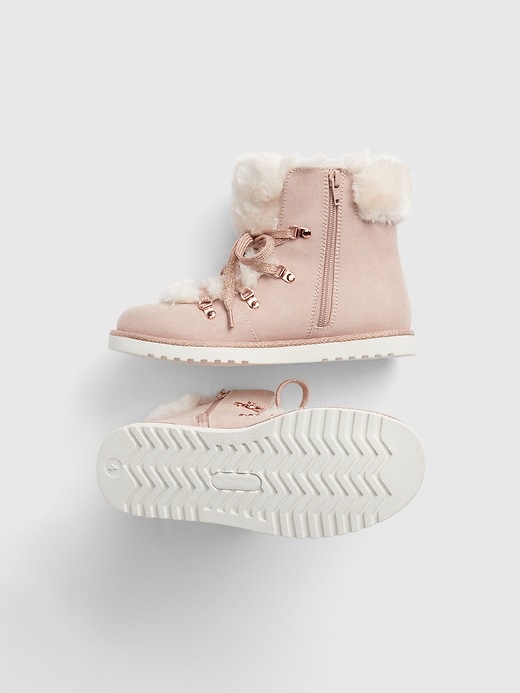 Image number 2 showing, Kids Faux-Fur Lace-Up Booties