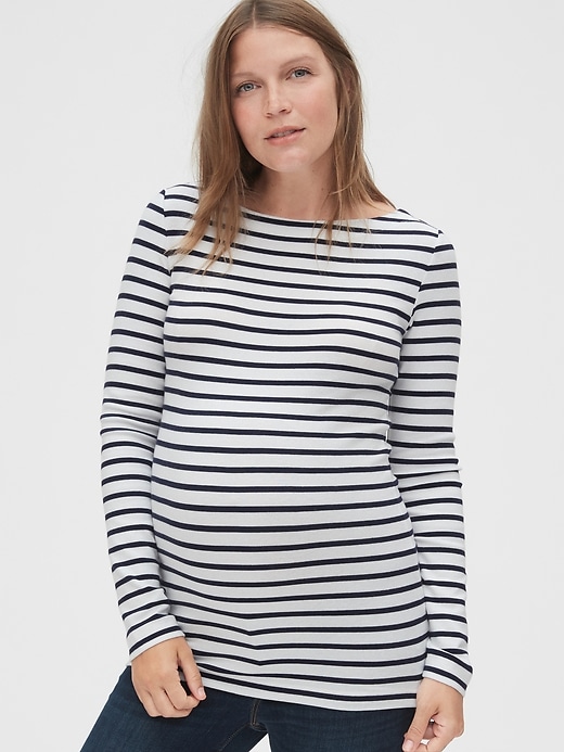 View large product image 1 of 1. Maternity Modern Stripe Boatneck T-Shirt
