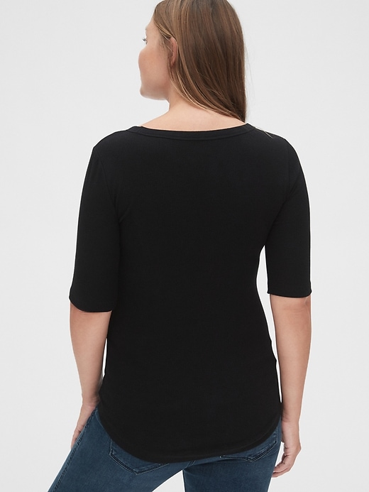 2 of 8 showing, with the color true black of product Maternity Flat Back Rib Elbow Sleeve T-Shirt