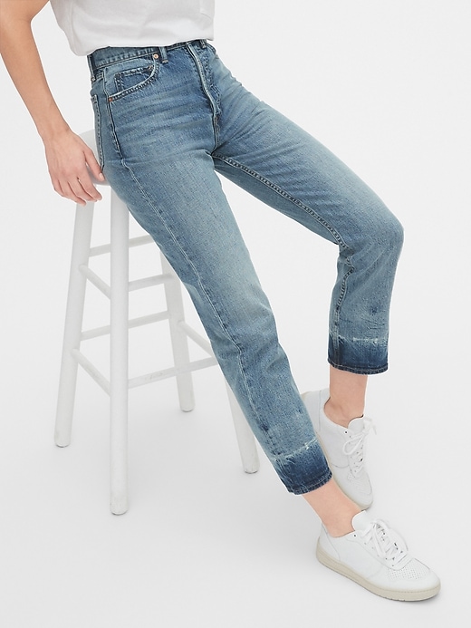 1 of 8 showing, with the color light destroy of product Sky High Cheeky Straight Jeans