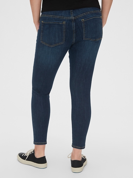 2 of 8 showing, with the color dark wash of product Maternity Demi Panel Distressed Favorite Jeggings